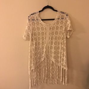 Cream Crochet Fringe Top
