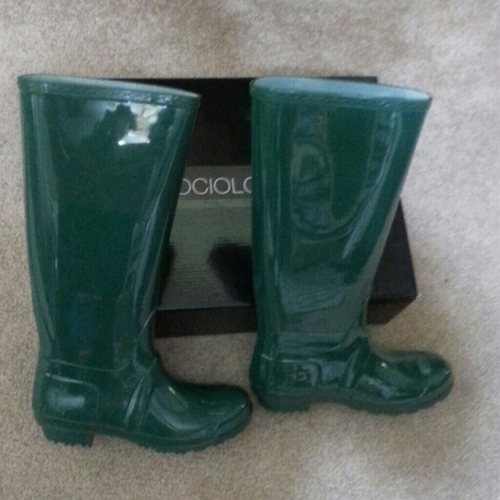 SOCIOLOGY Army Green Gloss Stand-Up Rain Boots 6