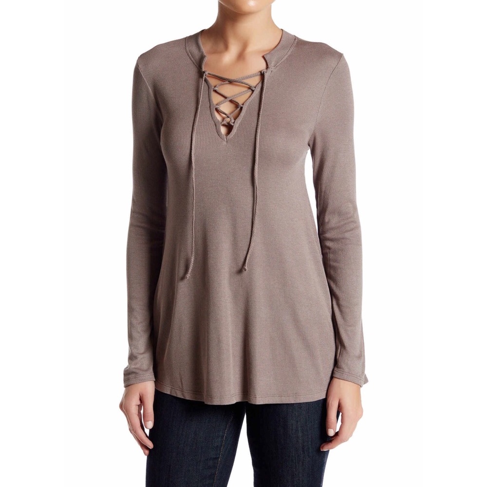 Ribbed knit lace up top