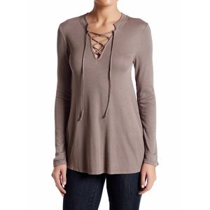 Ribbed knit lace up top