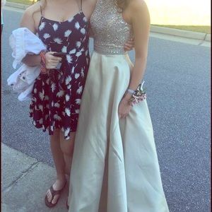 Halter sequin top prom dress