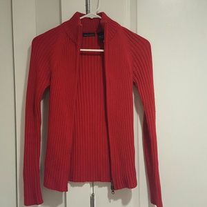 VS Lipstick Red Ribbed Zip Sweater