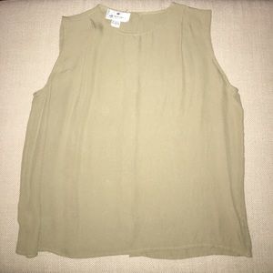 Olive sleeveless Blouse w/ bottom down back sz 14