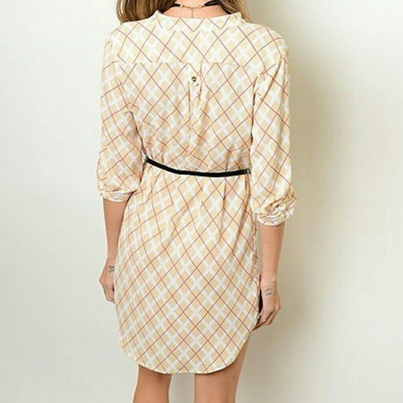 Beige checkered dress . - Picture 2 of 3