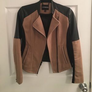 Express Leather and Tan Moto Jacket