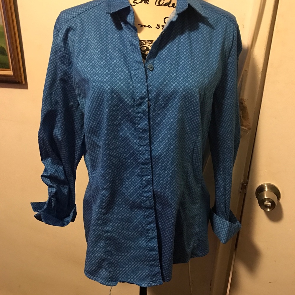 Turquoise blue colored long sleeved blouse