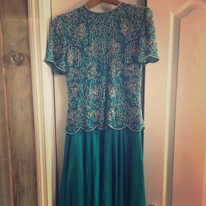 Adrianna Papell green beaded evening gown