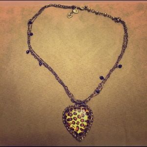 Betsey Johnson leopard print heart necklace