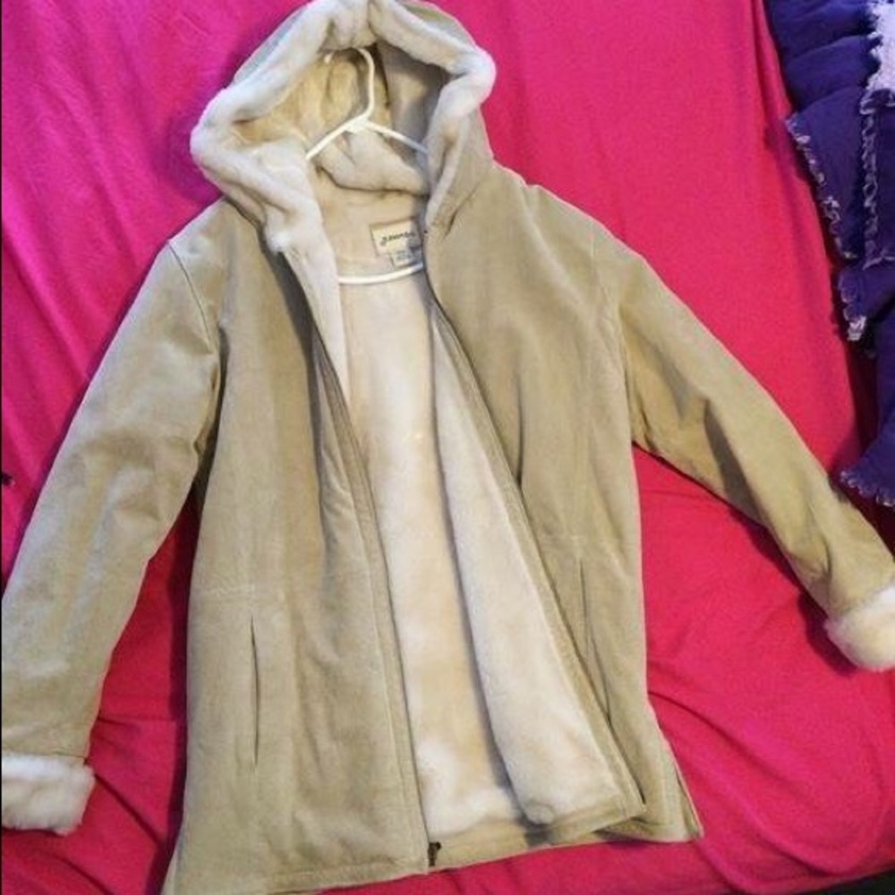 Genuine tan leather coat.