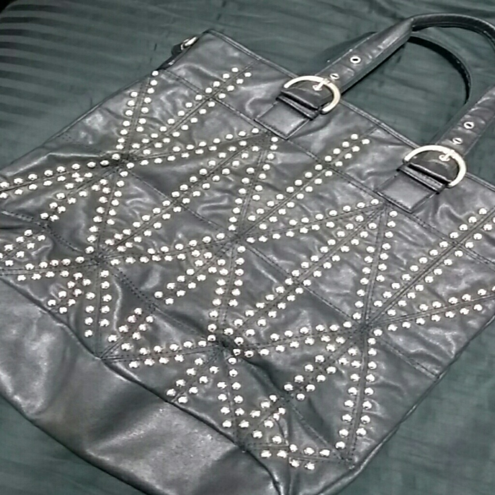 Black Faux Leather Stud Purse