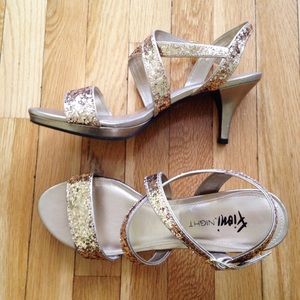 Strappy Gold Glitter Heels
