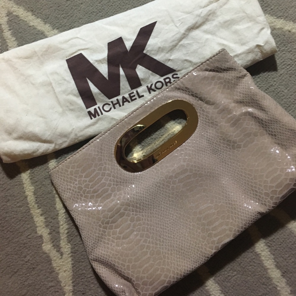 Blush Michael Kors Snake Print Clutch
