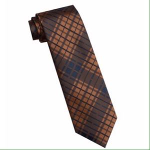 Navy & Copper Plaid Tie with Pocket Square