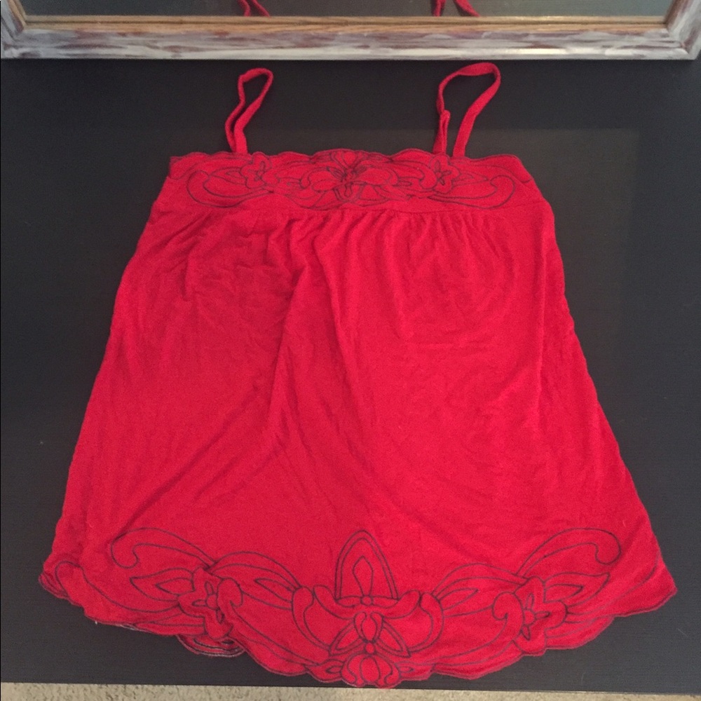 Red flowy tank from Forever 21 w/ blue detail