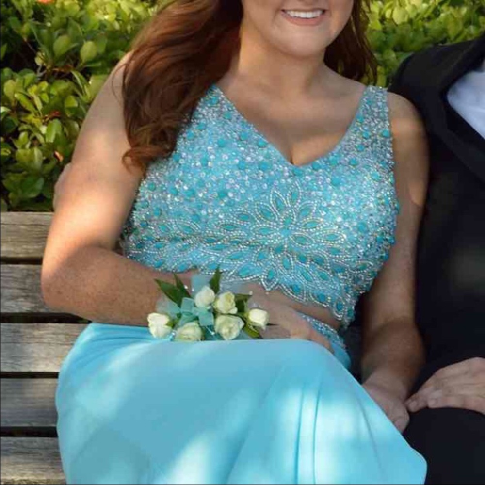 Two piece aqua blue prom dress size 10