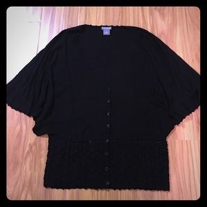 Anne Taylor Women's Black Crochet Cardigan