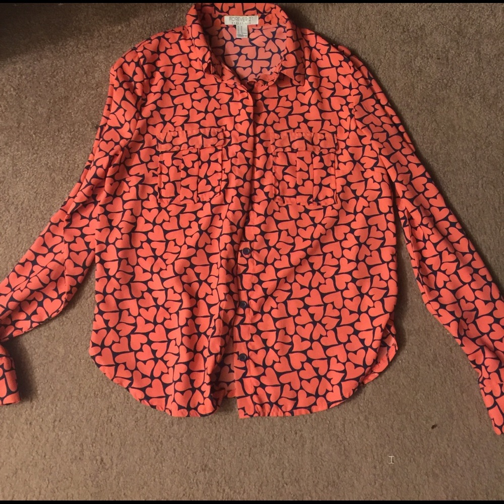 Heart Print Button Up Blouse