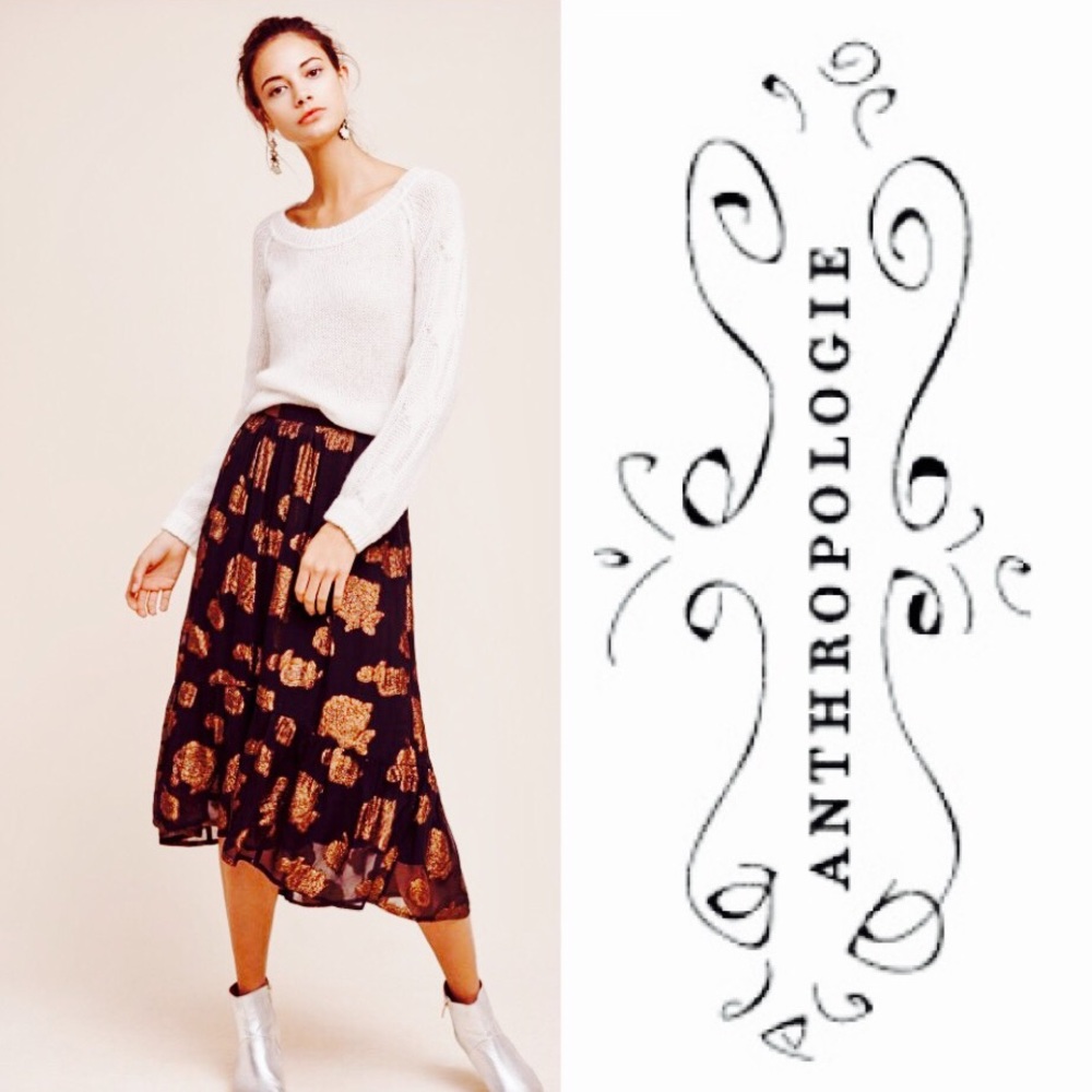 Anthropologie high low metallic floral skirt 2P