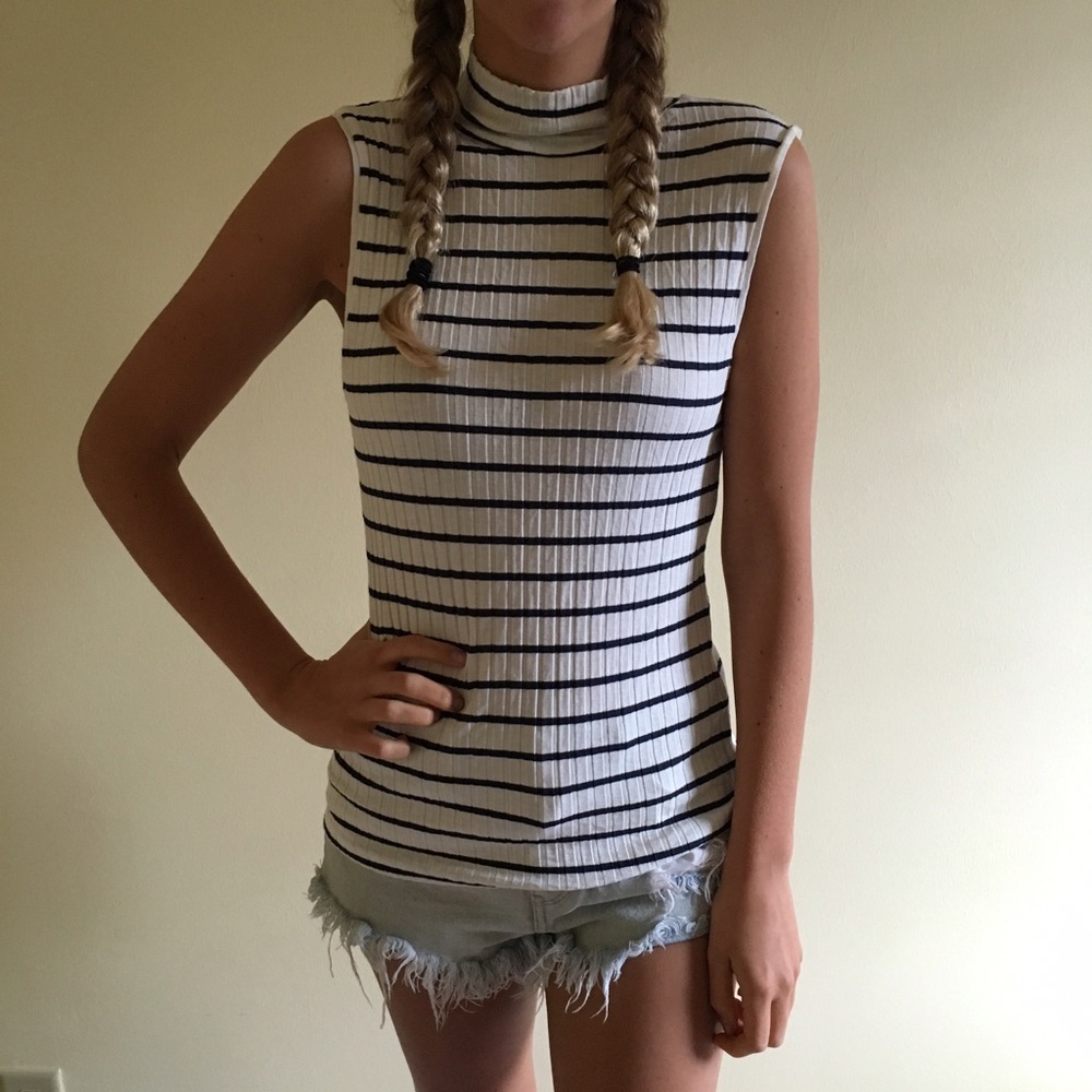 H&M striped mock neck tank top
