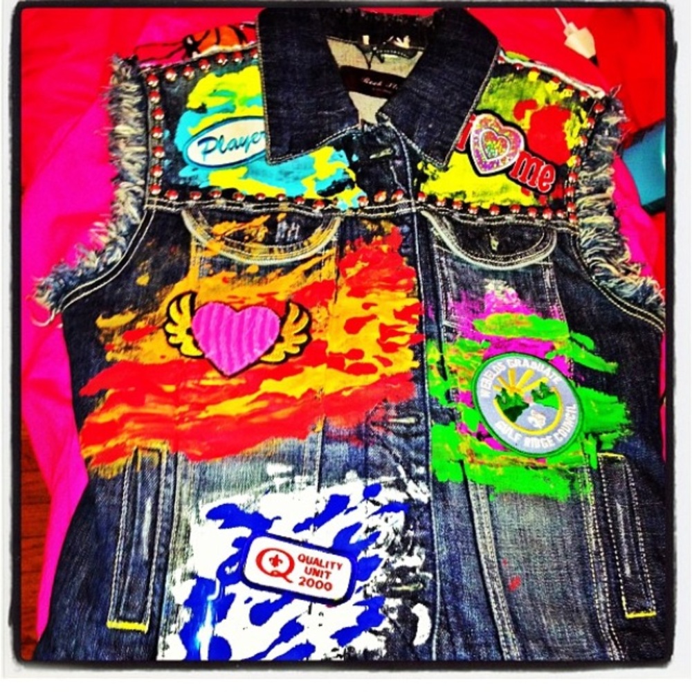 Denim vest painted and patches