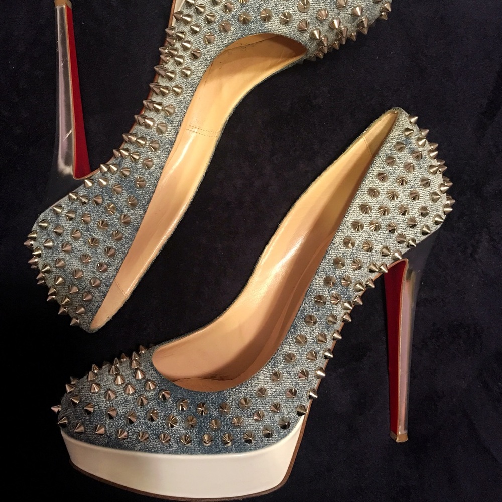 Christian Louboutin spiked denim heels