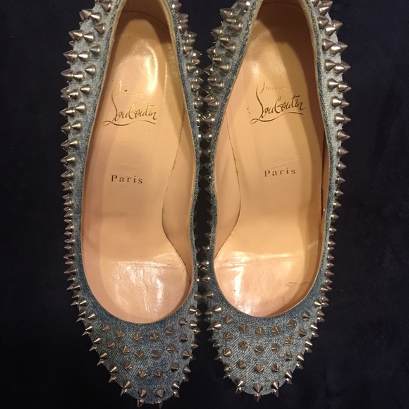 Christian Louboutin spiked denim heels - Picture 2 of 5