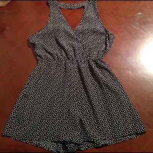 Material girl black and white romper w/pockets