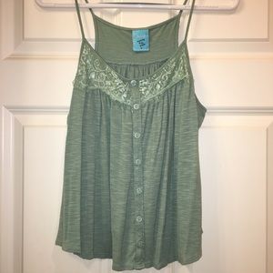 Sage Top with Lace and Button Detail