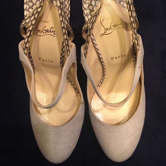 Christian Louboutin Linen toe and snakeskin heel - Picture 2 of 3