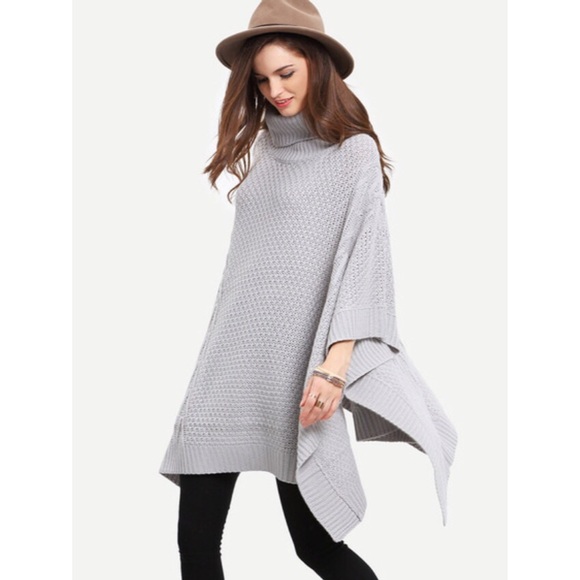 Turtleneck Sweater Poncho - Picture 2 of 5