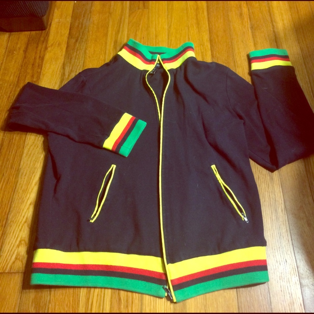 Boston Proper. Navy blue with Rasta stripped tirm