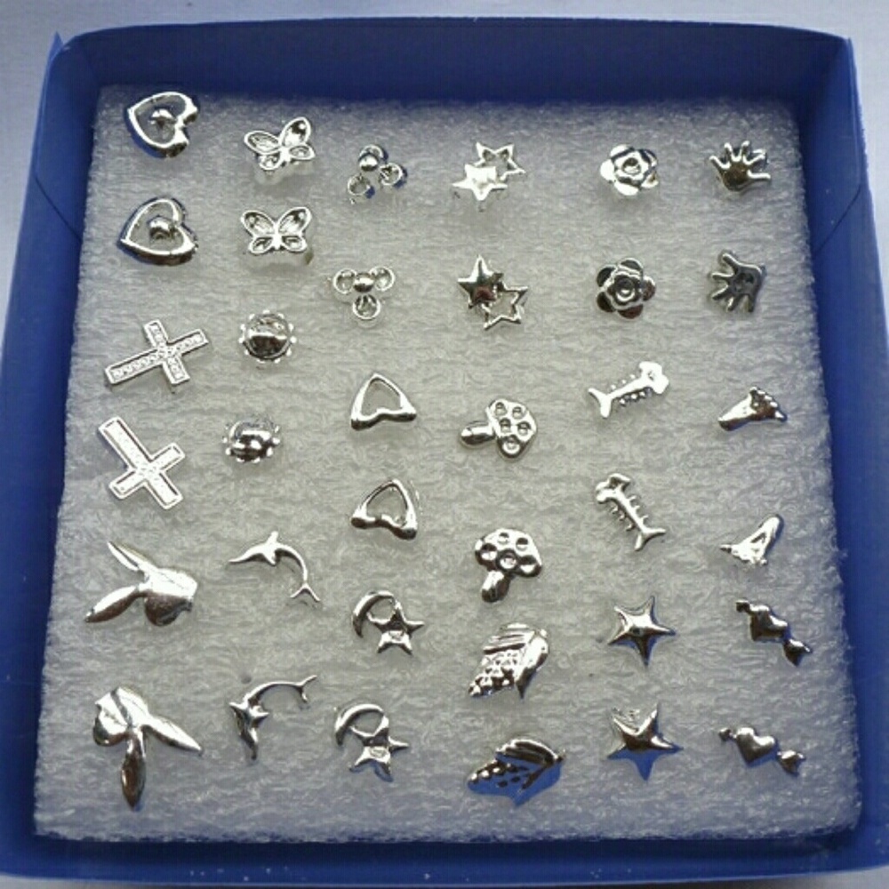 24 Pair Set Silver Unisex Mix Stub Earrings