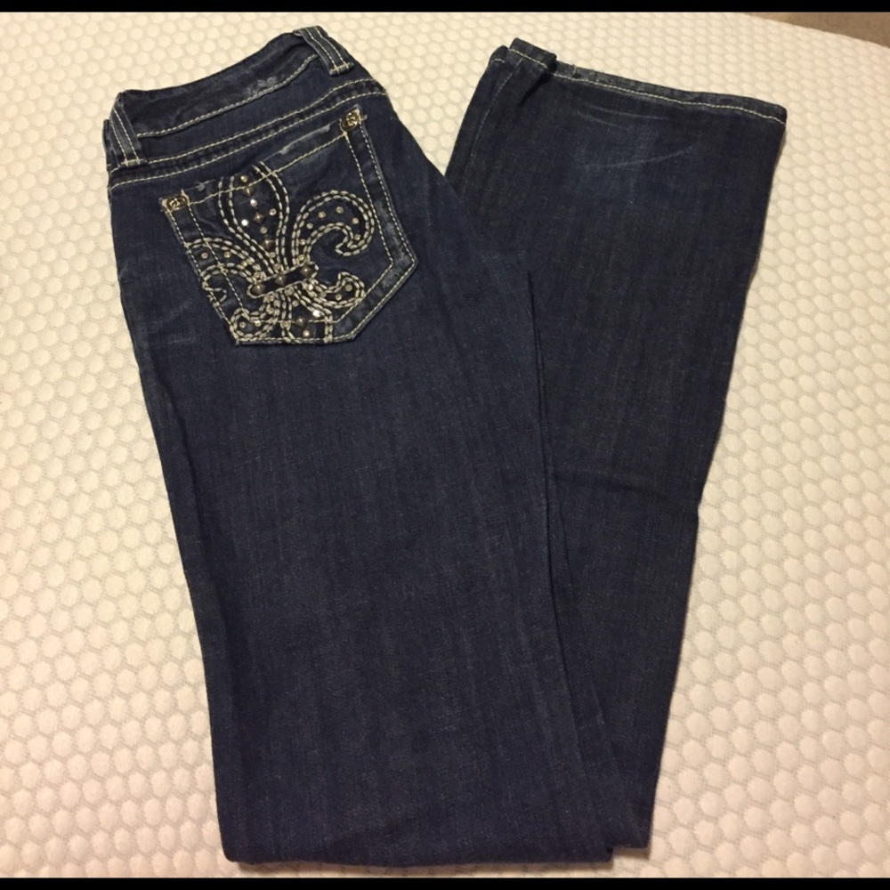 MissMe Jeans with fleur de lis and rhinestone