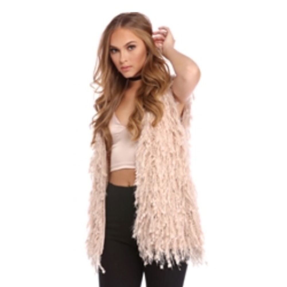 Cream/Light Pink Shag Vest