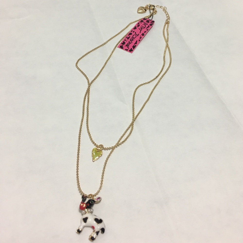 Betsey Johnson cow necklace long gold