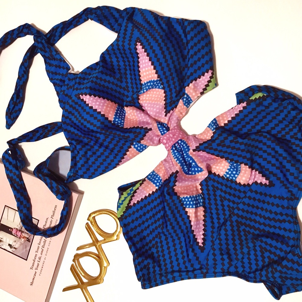 Sexy Colorful Blue Monokini Bikini Bathing Suit - Picture 3 of 8
