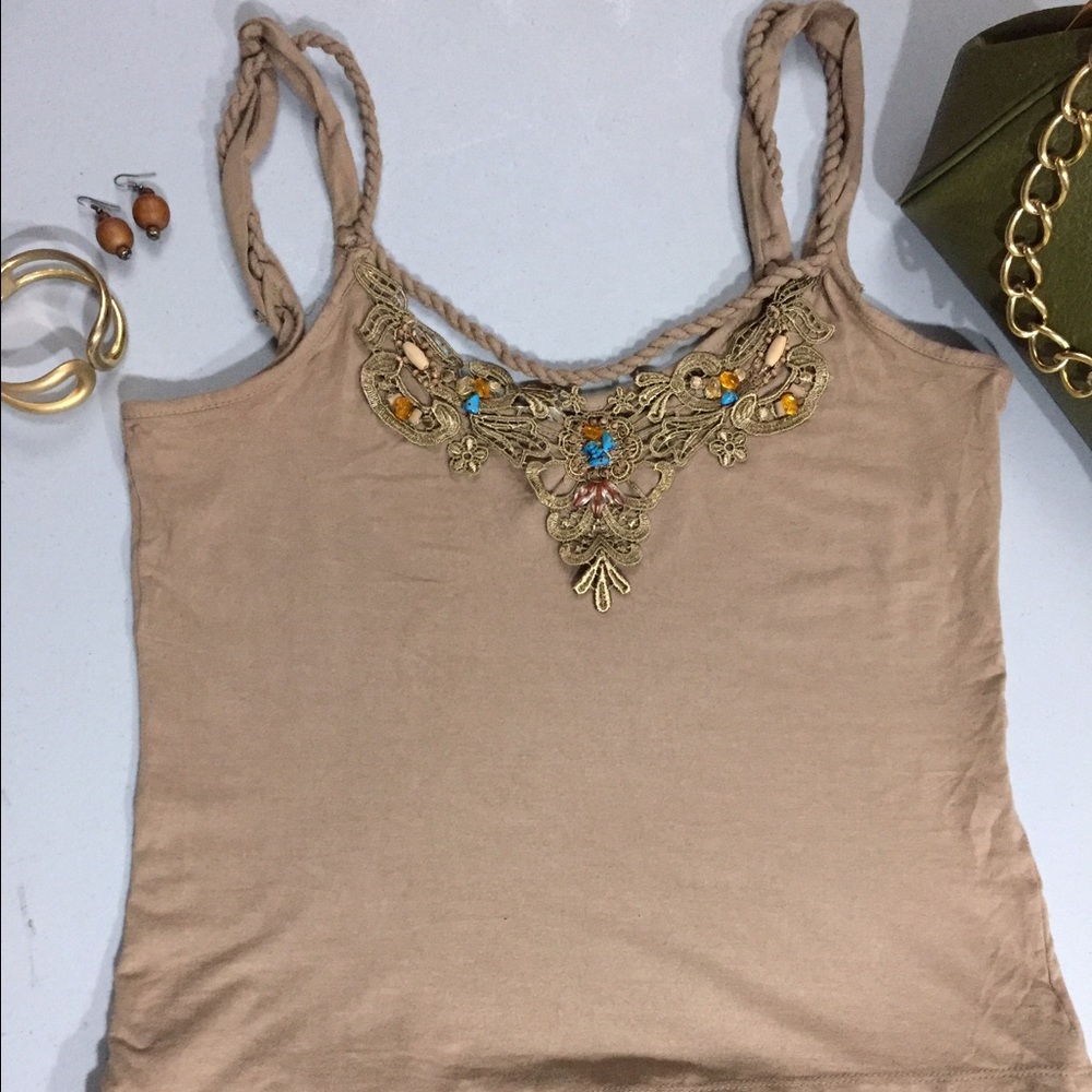 NWOT spaghetti top with jewel beads from Austria