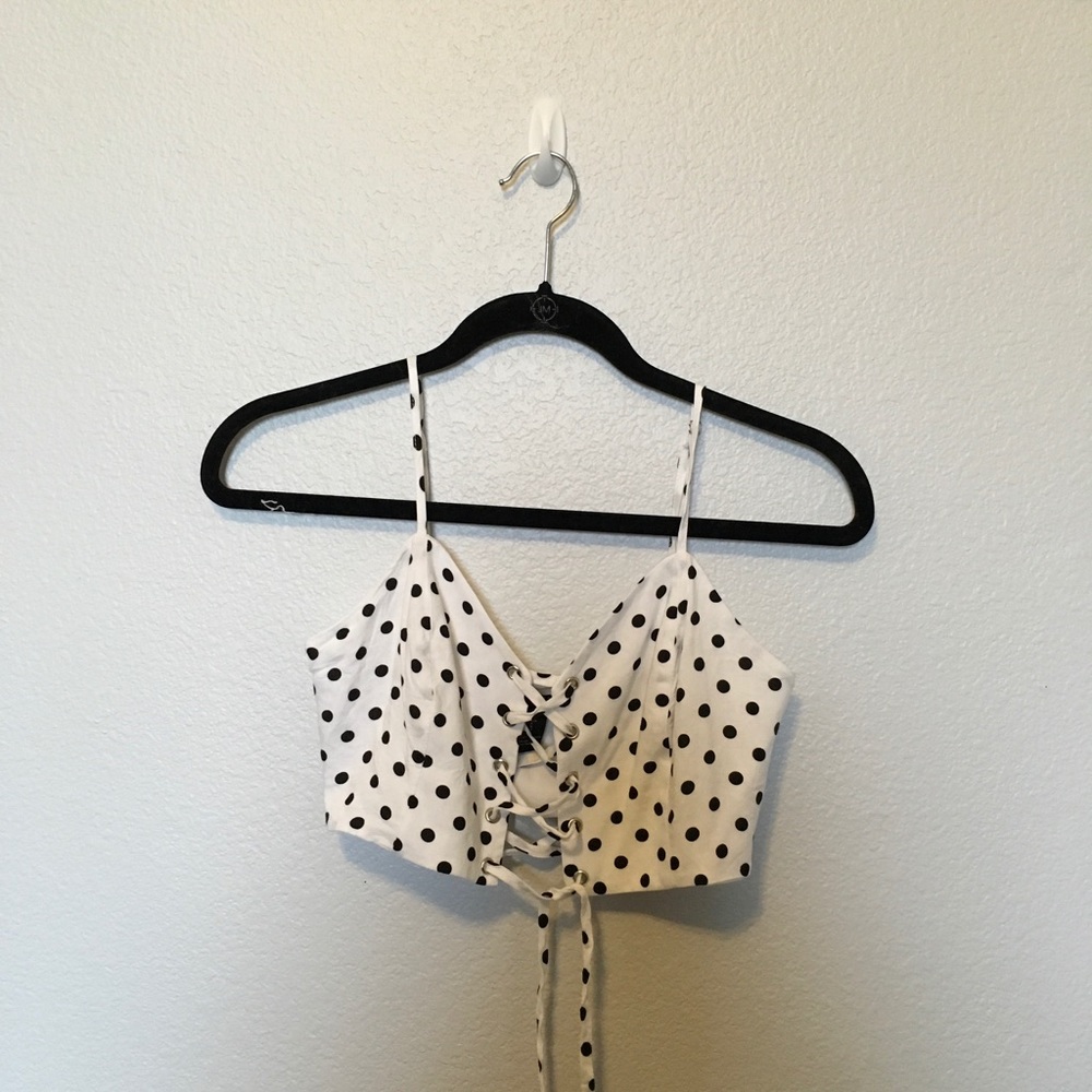 Forever 21 Lace Up Polka Dot Crop Top