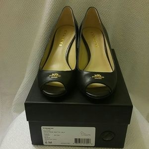 Coach Black Leather Wedge Shoes Size 6