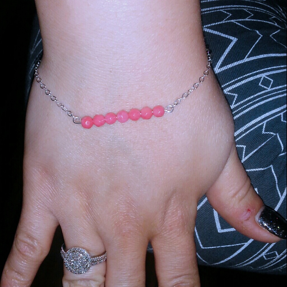 Faceted Coral Bead Bar Bracelet- Free Gift!!!