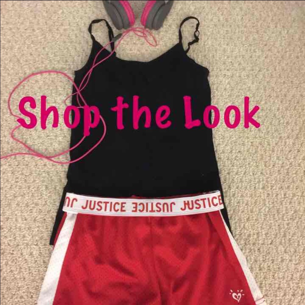 NWOT Justice red mesh shorts and black camisole