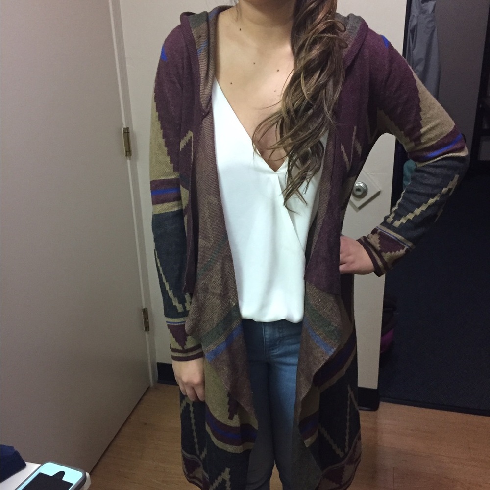 Foreign Exchange Tribal Print cardigan with hood