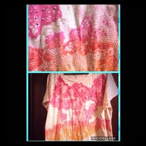 2x burnout tshirt with rhinestones & lace pattern