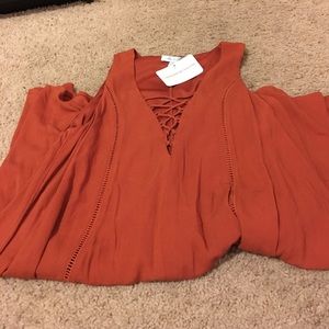 Lace Up Burnt Orange Swing Dress