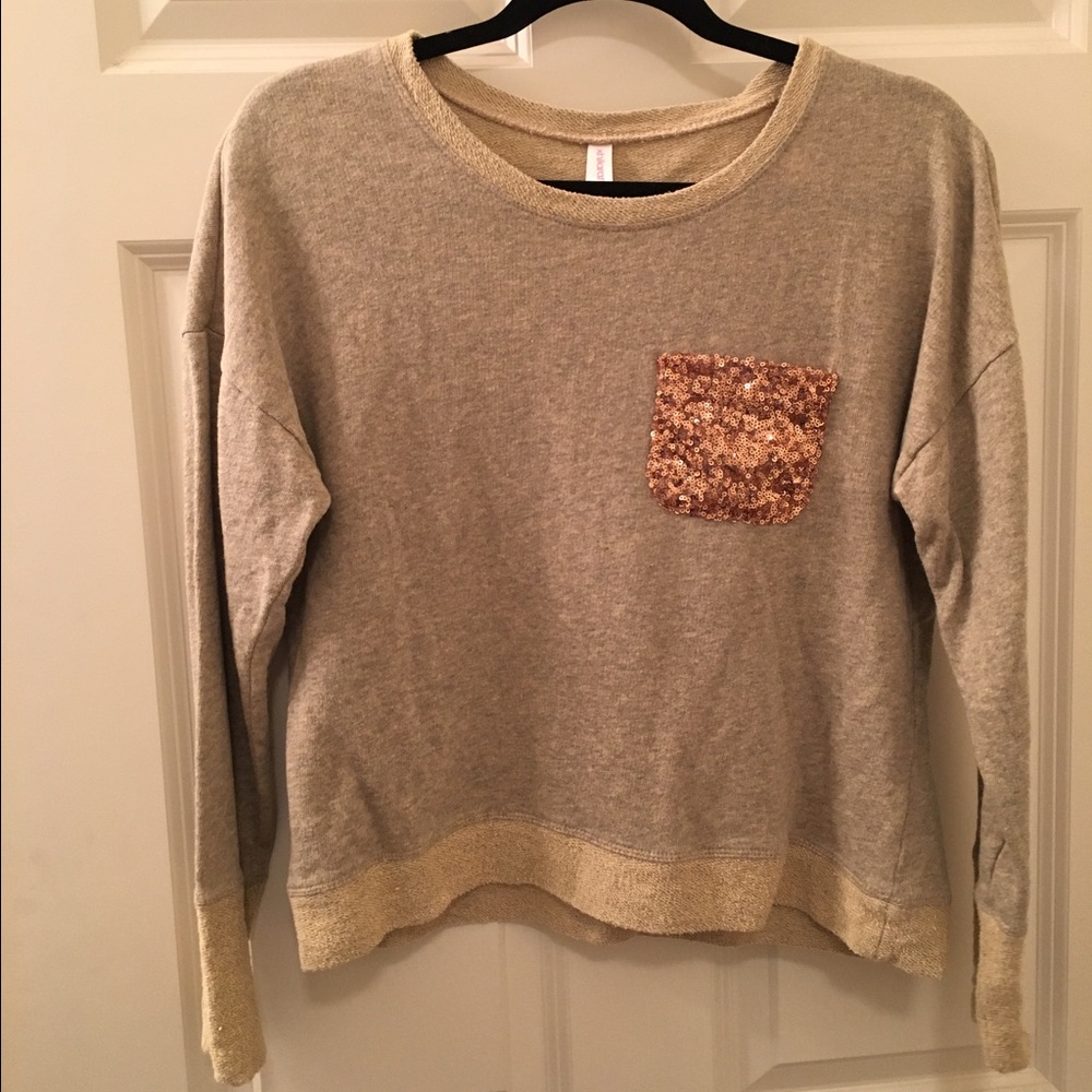 Sweatshirt Sweater- Rose Gold Sequin Pocket