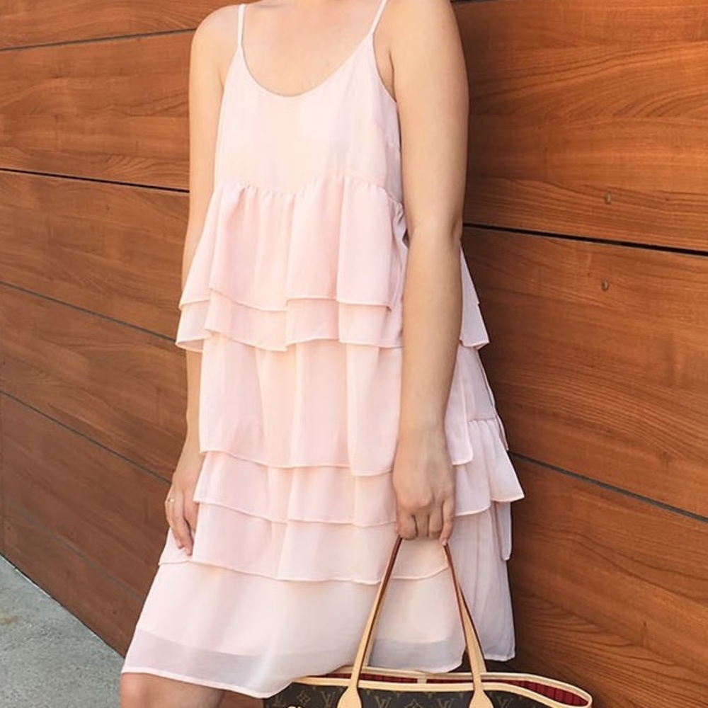 Pink chiffon tiered dress