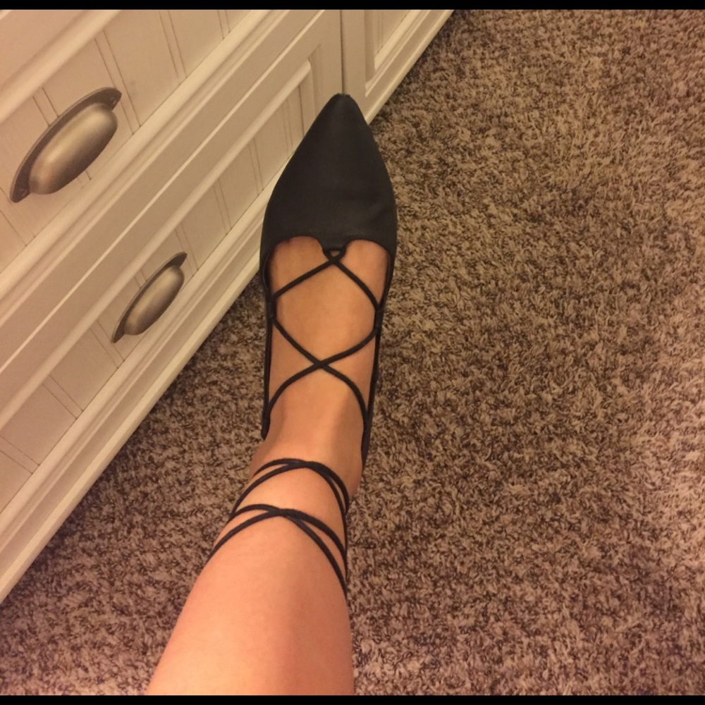 Lace up pointed toe flats
