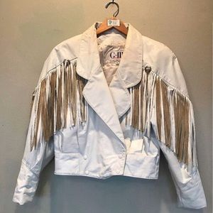 80's white leather fringed jacket