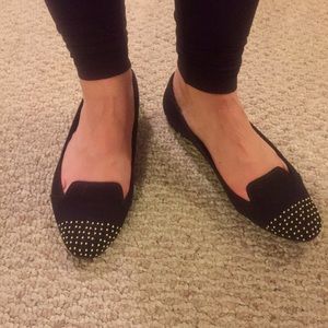 H&M Black Loafer Flats with Gold Studding
