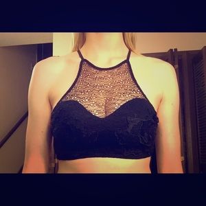 Black lace high neck bralette
